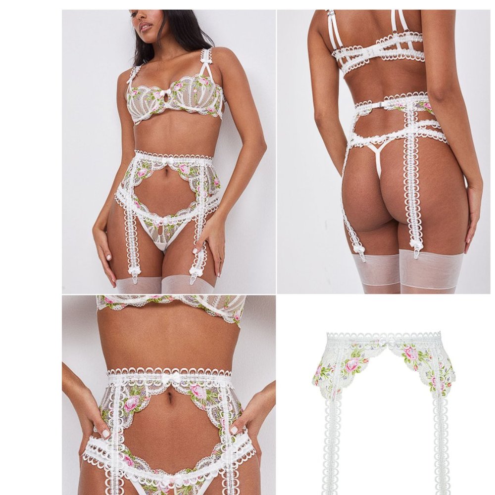 VS FOR LOVE & LEMONS XS/S Trellis Rose Garter Victoria's Secret White Floral NWT